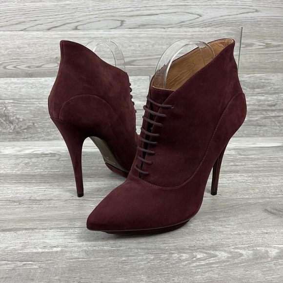 Madison Harding Suede Maroon Lace up Ankle Booties Size 9M - Picture 1 of 10
